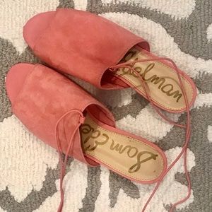 Sam Edelman pink suede peep toe lace up flat